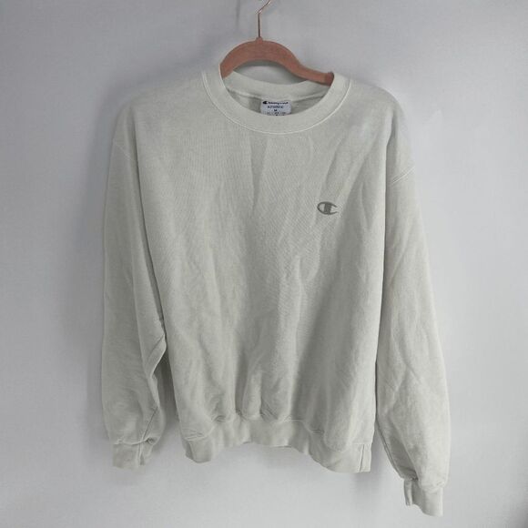 Champion Unisex White Long Sleeve Crew Neck Pullover Sweatshirt Size Medium - Picture 1 of 5